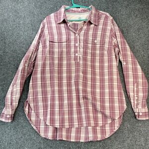 Ridgecut Henley Button Down Women XL Burgundy Plaid PreLoved
